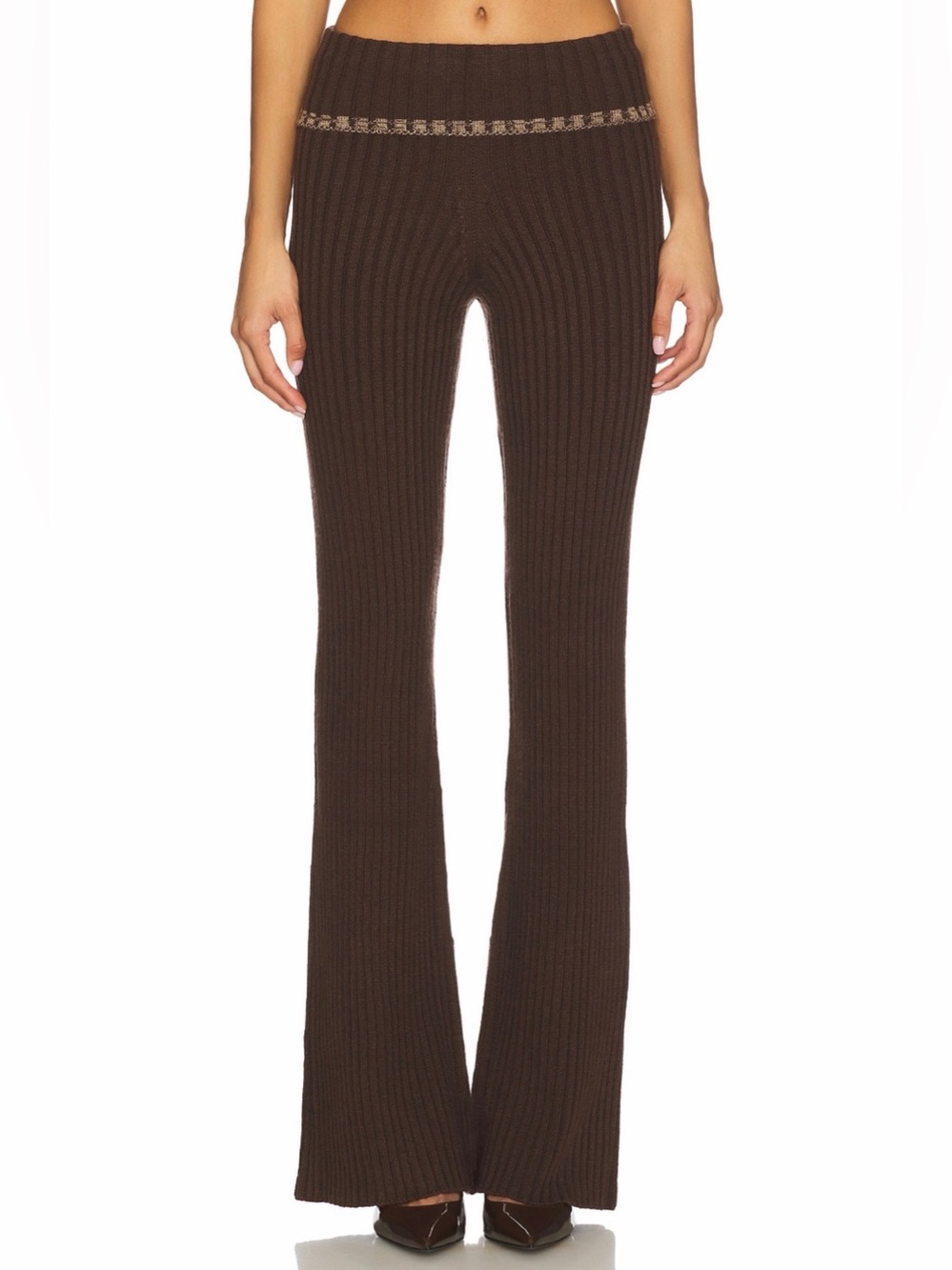Lovers + Friends Revolve Tila Brown Ribbed Knit Wide Leg Foldover Pants S NWT